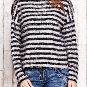 Wholesale Black Hairy Striped Sweater