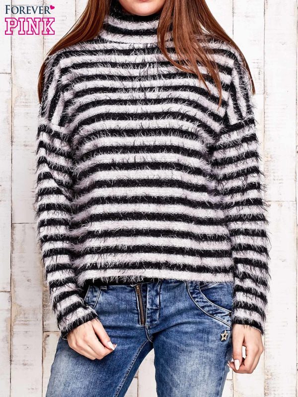 Wholesale Black Hairy Striped Sweater