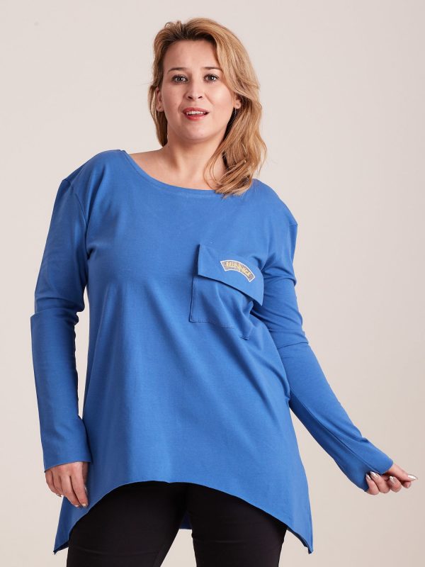 Wholesale Dark blue asymmetrical blouse with pocket PLUS SIZE