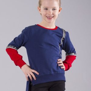 Wholesale Navy blue girl sweatshirt with appliqué and inscriptions