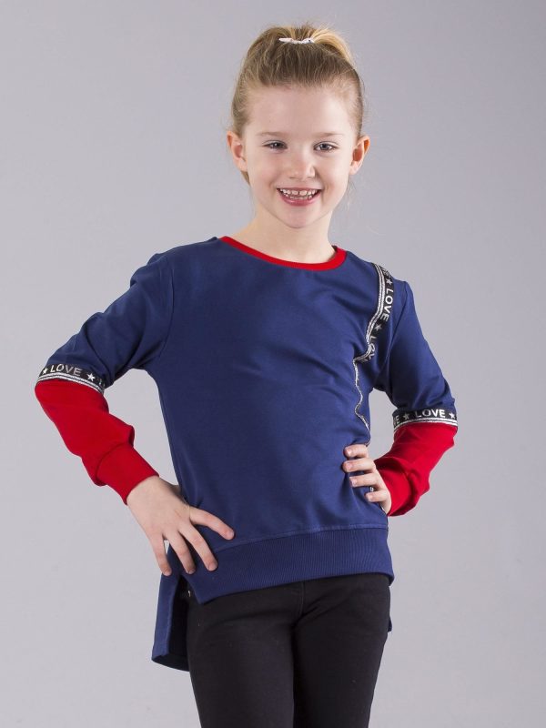 Wholesale Navy blue girl sweatshirt with appliqué and inscriptions