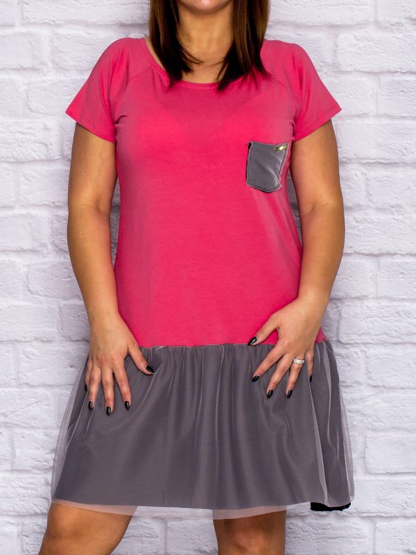 Wholesale Sweatshirt dress with tulle skirt burgundy PLUS SIZE