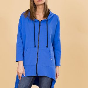 Wholesale Blue asymmetrical sweatshirt with hoodie