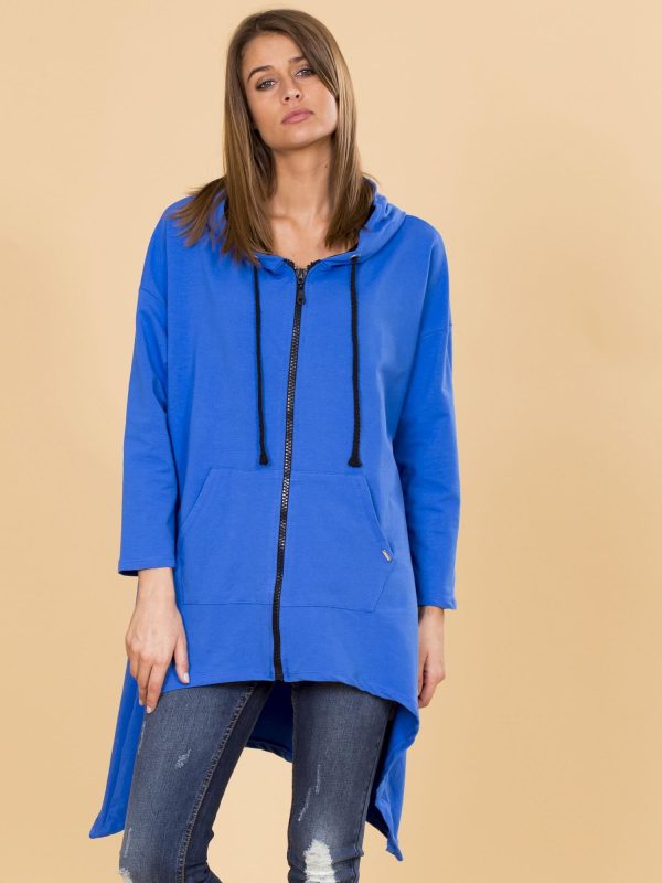 Wholesale Blue asymmetrical sweatshirt with hoodie