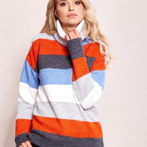 Wholesale Gray Striped Turtleneck Sweater