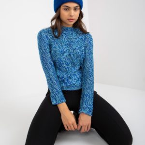 Wholesale Blue classic sweater with braids and stand-up collar