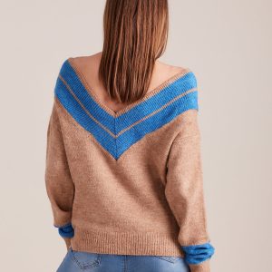 Wholesale Light brown V-neck sweater