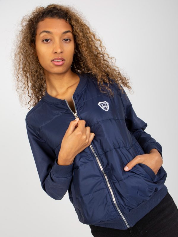 Wholesale Navy blue quilted bomber sweatshirt with zipper RUE PARIS