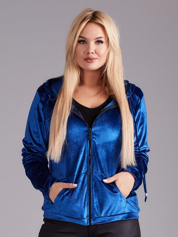 Wholesale Plus Size Blue Velvet Hoodie