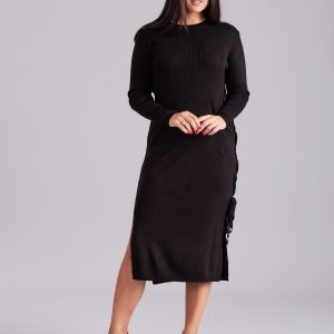 Wholesale Black knitted dress with side lacing