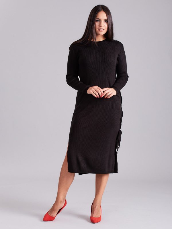 Wholesale Black knitted dress with side lacing