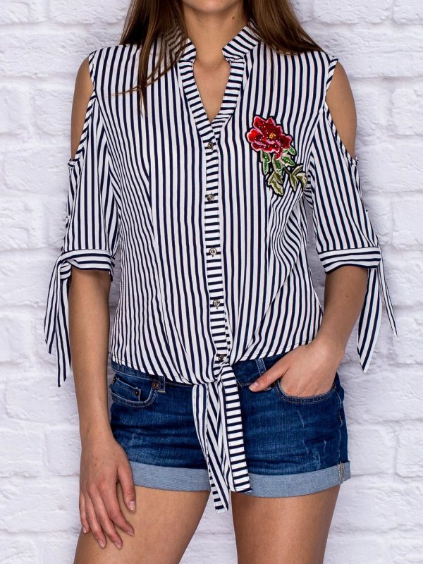 Wholesale Navy blue striped shirt with binding
