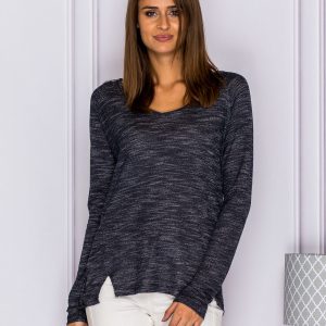 Wholesale Melange V-neck sweater navy blue