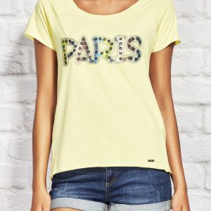 Wholesale T-shirt for women with the inscription PARIS yellow