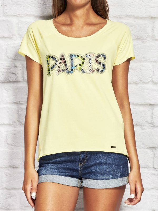 Wholesale T-shirt for women with the inscription PARIS yellow