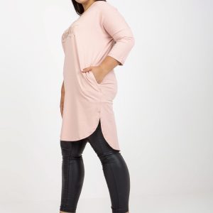 Wholesale Pale pink plus size cotton tunic with pockets