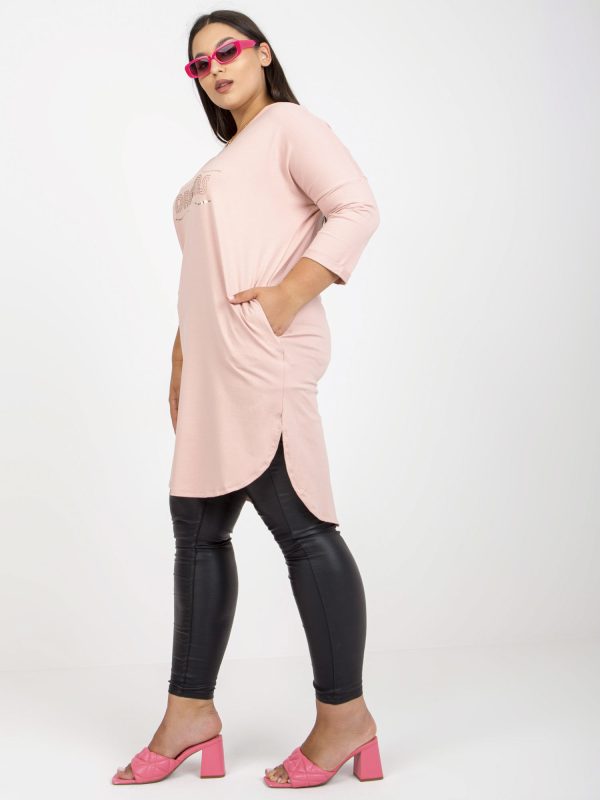 Wholesale Pale pink plus size cotton tunic with pockets