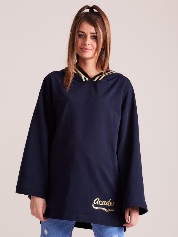 Wholesale Women's sweatshirt with welts and gold lettering navy blue