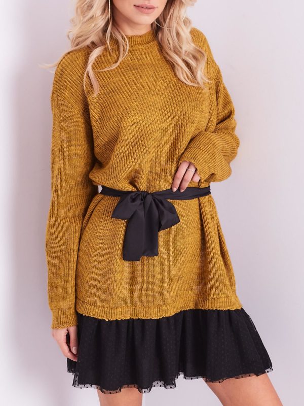 Wholesale BY O LA LA Mustard knitted dress with binding