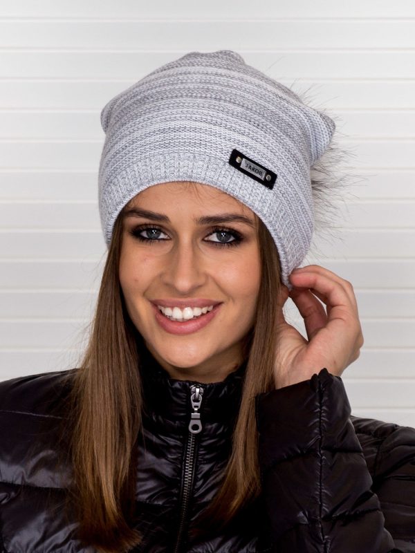 Wholesale Melange Striped Beanie Beanie Light Grey