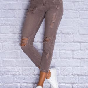 Wholesale Boyfriend Coffee Denim Pants