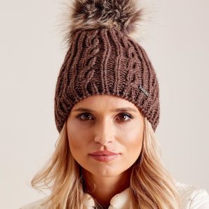 Wholesale Brown cap with pompom with braids