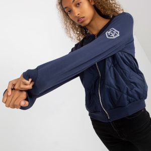 Wholesale Navy blue quilted bomber sweatshirt with pockets RUE PARIS