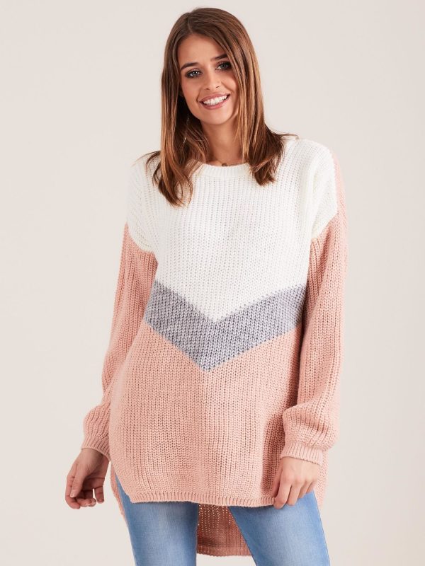 Wholesale Sweater oversize color block light pink