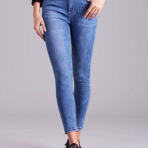 Wholesale Blue denim skinny pants with belt