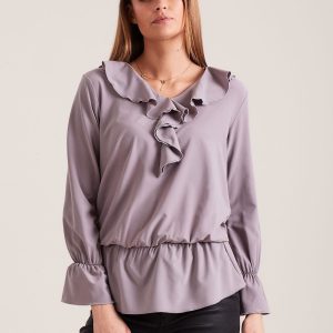 Wholesale Elegant blouse with ruffles grey