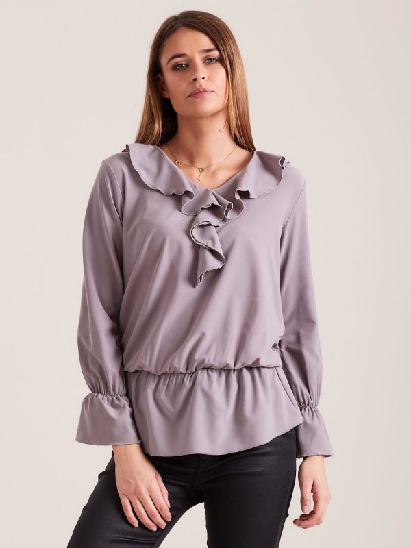 Wholesale Elegant blouse with ruffles grey