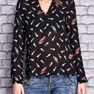 Wholesale Black shirt with lipstick and car print