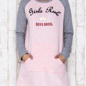 Wholesale Pink sweatshirt tunic with inscription GIRLS RULE