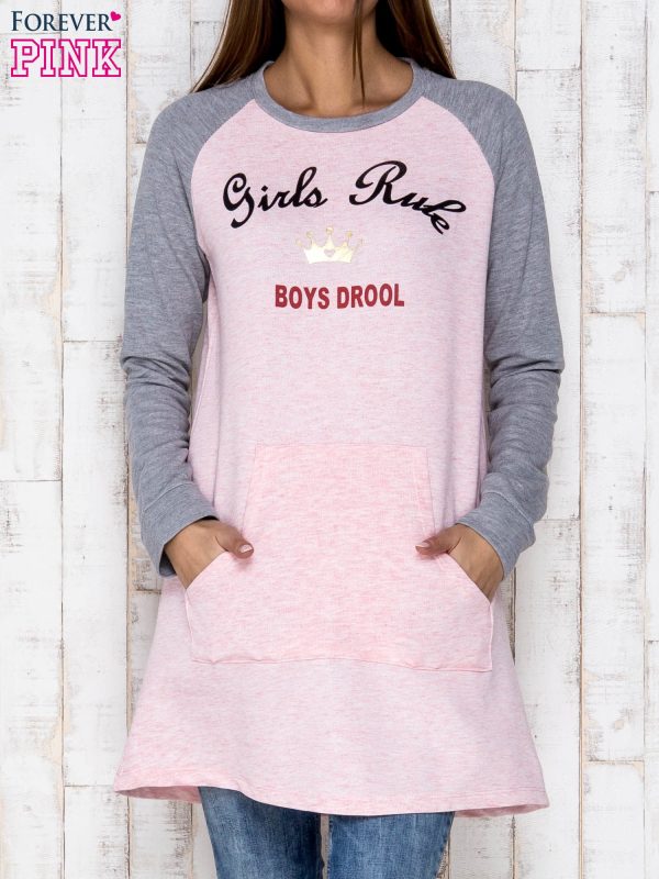 Wholesale Pink sweatshirt tunic with inscription GIRLS RULE