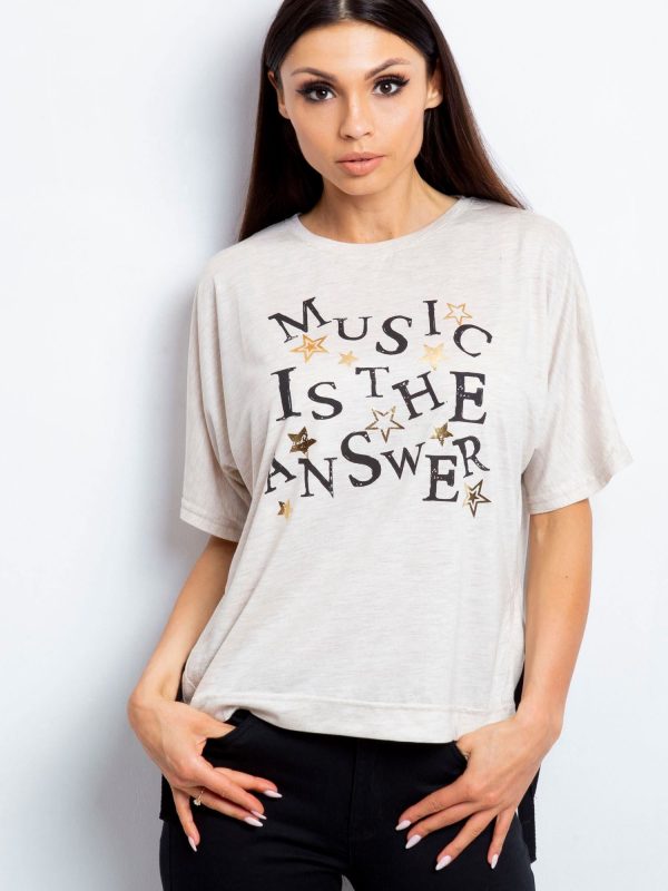 Wholesale Beige t-shirt with delicate text print and bows