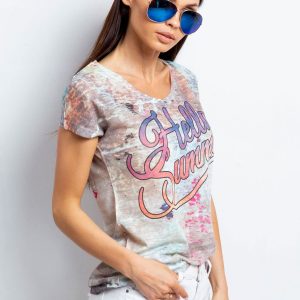 Wholesale Melange T-shirt with the inscription HELLO SUMMER multicolor