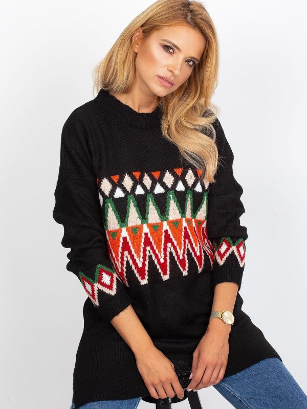 Wholesale Black sweater with ethnic patterns