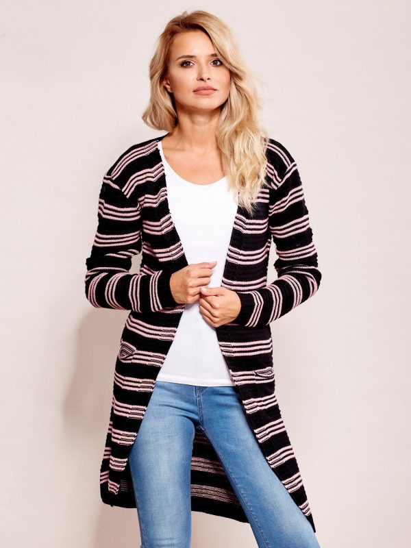 Wholesale Black and pink open stripe sweater