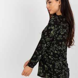 Wholesale Black-khaki blouse with print and long sleeves RUE PARIS