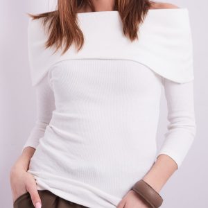 Wholesale Ecru fitted striped blouse with bare shoulders