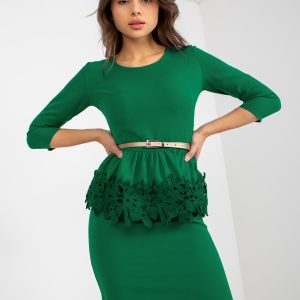 Wholesale Green fitted cocktail dress with basque and belt