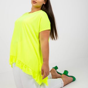 Wholesale Fluo Yellow Casual Plus Size Round Neck Blouse