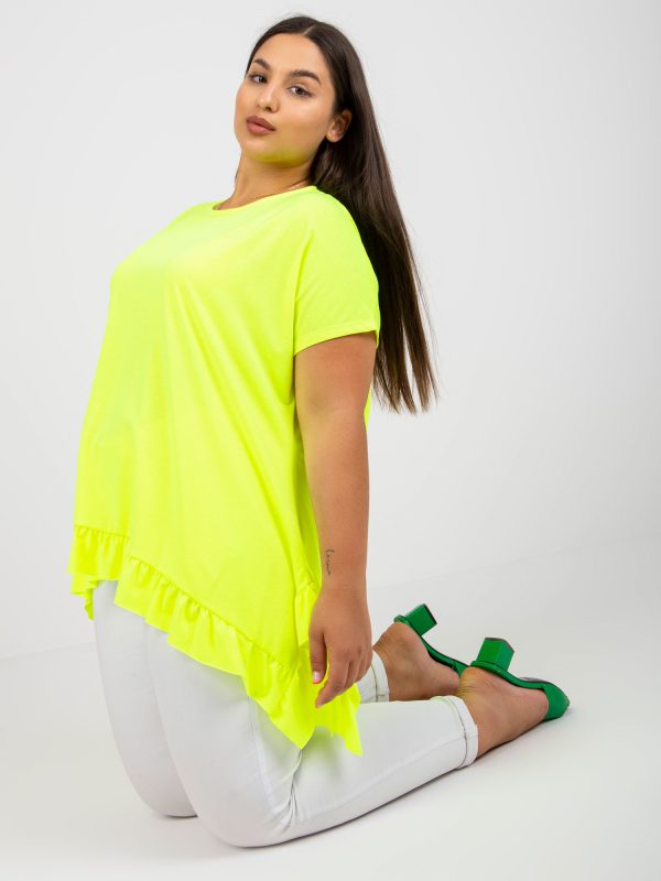 Wholesale Fluo Yellow Casual Plus Size Round Neck Blouse