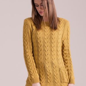 Wholesale Mustard sweater with braids with pockets