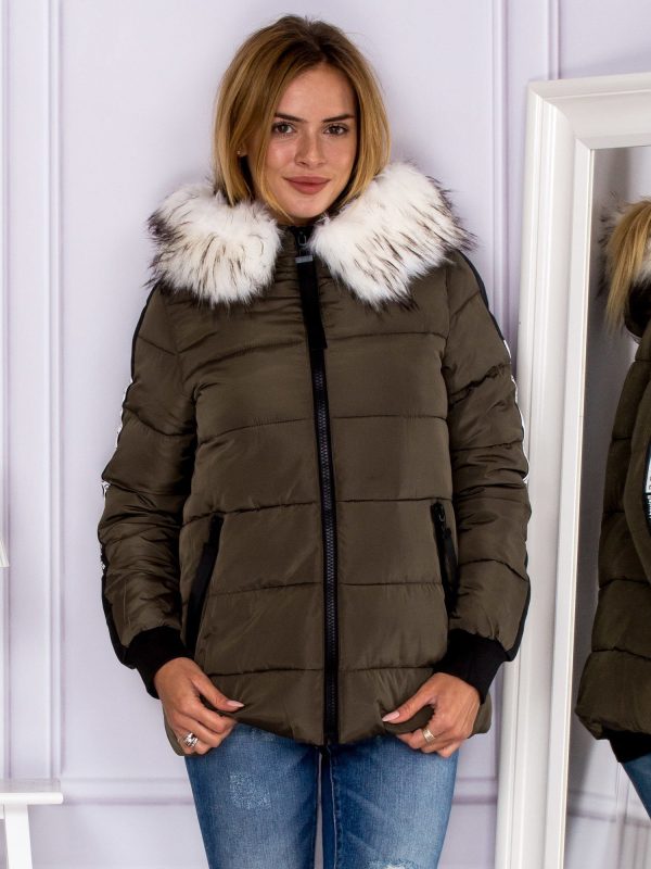 Wholesale Khaki jacket with fur collar