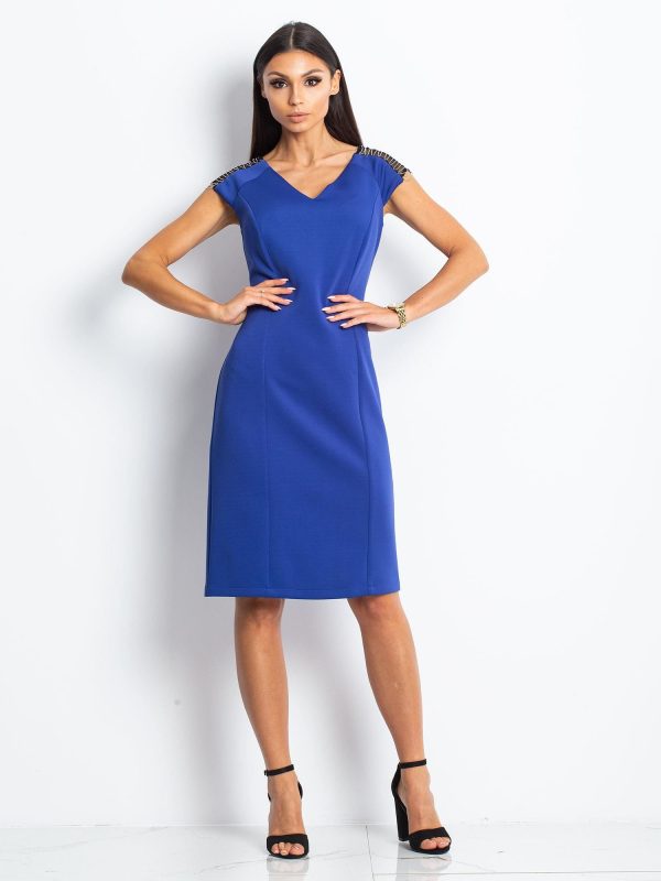 Wholesale Women's dress with chains on the shoulders cobalt