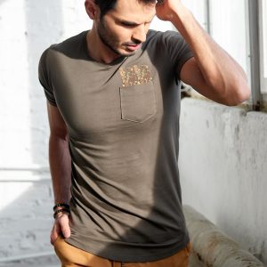 Wholesale Khaki T-shirt for men with embroidery