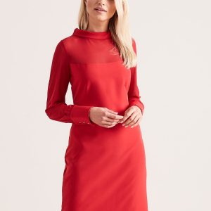 Wholesale Dress with stand-up collar red