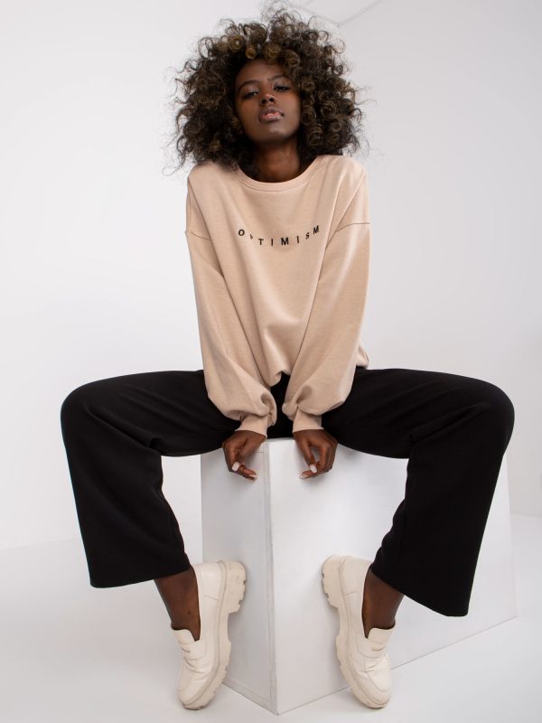 Wholesale Beige Hoodless Sweatshirt with Miley Embroidery