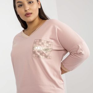 Wholesale Pale Pink Casual Plus Size Blouse with Applique